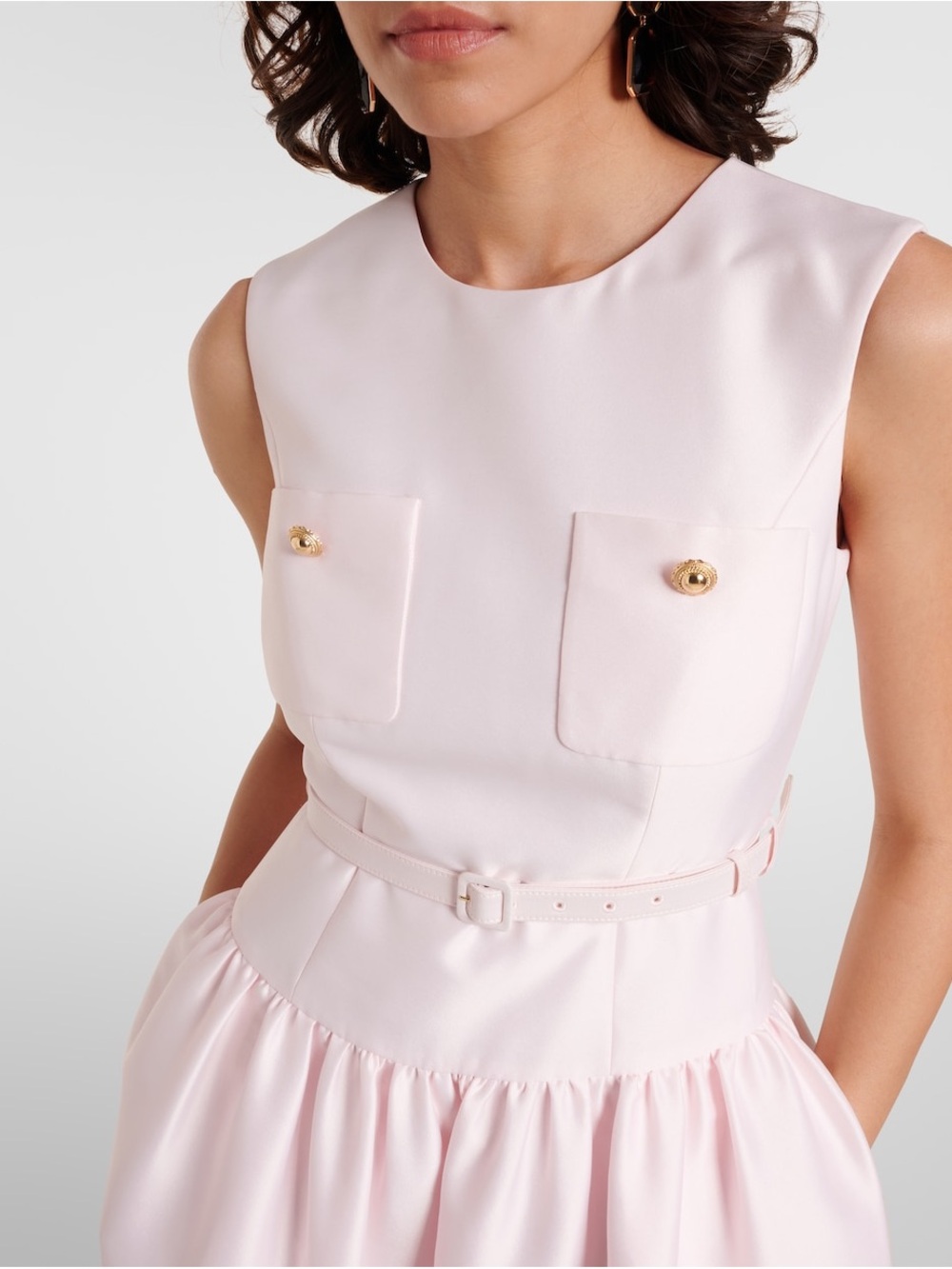 NWOT Self-Portrait Pale Pink Taffeta Belted Midi Dress - Picture 3 of 9